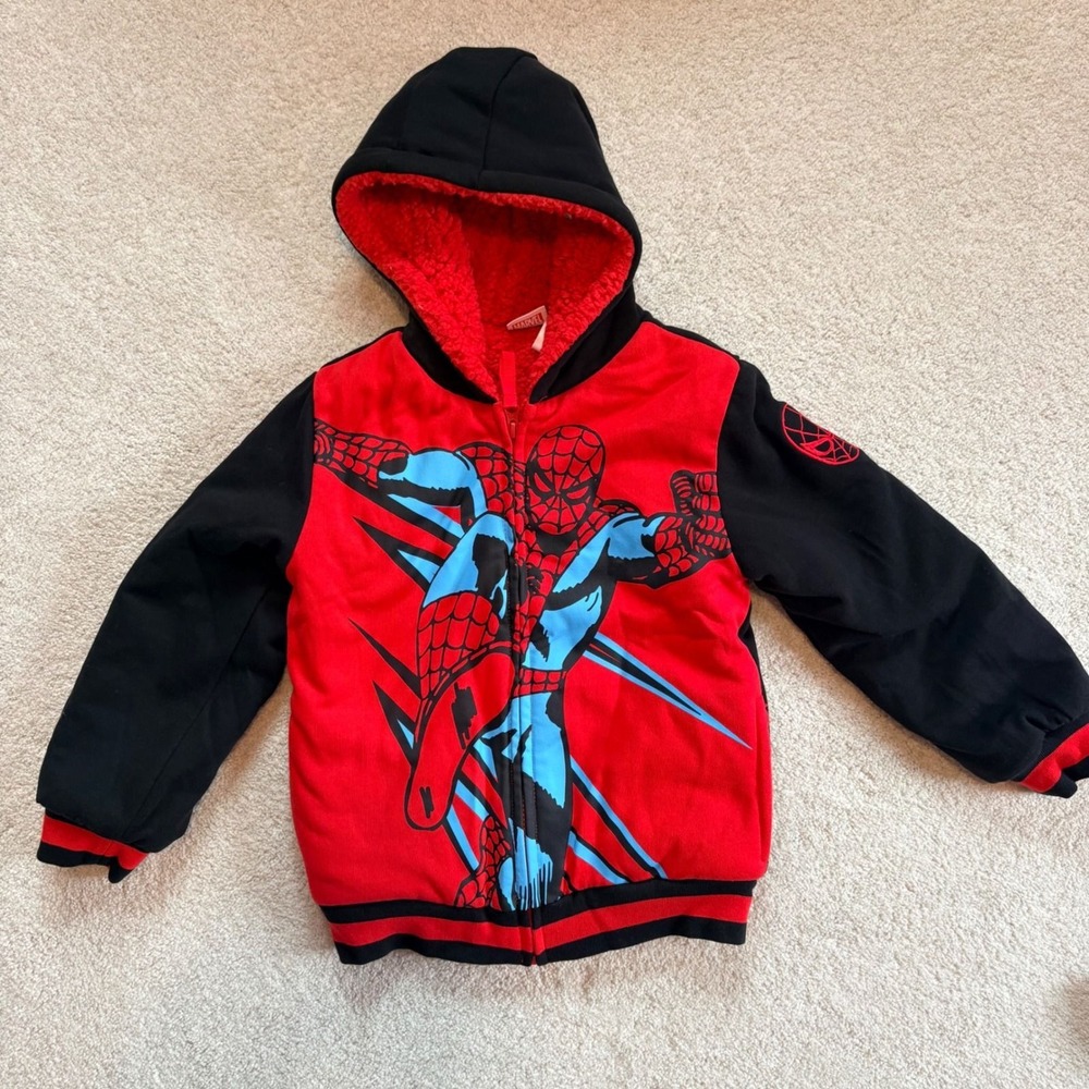 Marvel Spider-Man Hoodie Sherpa Lined Zip Up Boys NEW Size‎ 7 Red Black NWOT NEW